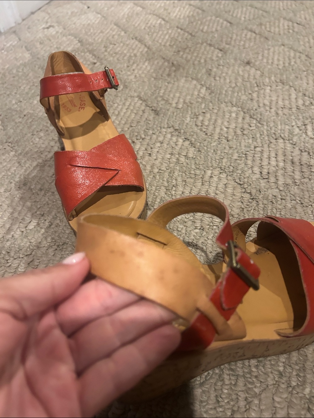 Kork-Ease Women's Red Leather Cork Wedge Sandals - Picture 5 of 13